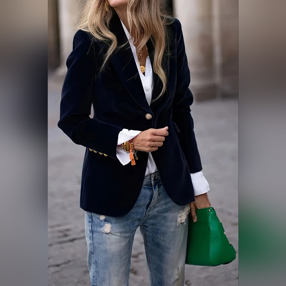 Velvet Lapel Collar Blazer in Black